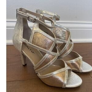 Rialto Ria Cage D'Orsay Open Toe Heels Metallic Silver Gold Evening Women Sz 7